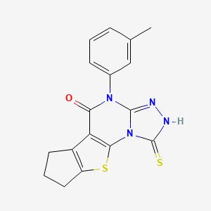 molecular formula C17H14N4OS2 B1222335 1-mercapto-4-(3-methylphenyl)-7,8-dihydro-6H-cyclopenta[4,5]thieno[3,2-e][1,2,4]triazolo[4,3-a]pyrimidin-5(4H)-one 