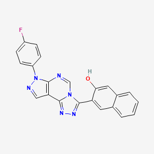 molecular formula C22H13FN6O B12223352 3-[10-(4-fluorophenyl)-3,4,6,8,10,11-hexazatricyclo[7.3.0.02,6]dodeca-1(9),2,4,7,11-pentaen-5-yl]naphthalen-2-ol 