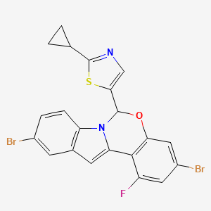 molecular formula C21H13Br2FN2OS B12223459 3,10-Dibromo-6-(2-cyclopropyl-1,3-thiazol-5-yl)-1-fluoro-6H-indolo[1,2-c][1,3]benzoxazine 