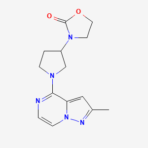 molecular formula C14H17N5O2 B12223583 3-(1-{2-Methylpyrazolo[1,5-a]pyrazin-4-yl}pyrrolidin-3-yl)-1,3-oxazolidin-2-one 