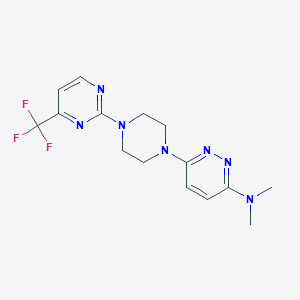 molecular formula C15H18F3N7 B12223652 N,N-dimethyl-6-{4-[4-(trifluoromethyl)pyrimidin-2-yl]piperazin-1-yl}pyridazin-3-amine 