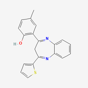 molecular formula C20H16N2OS B1222366 4-Methyl-6-(4-thiophen-2-yl-1,3-dihydro-1,5-benzodiazepin-2-ylidene)-1-cyclohexa-2,4-dienone 