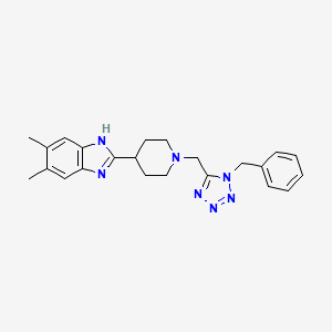 molecular formula C23H27N7 B1222369 5,6-dimethyl-2-[1-[[1-(phenylmethyl)-5-tetrazolyl]methyl]-4-piperidinyl]-1H-benzimidazole 