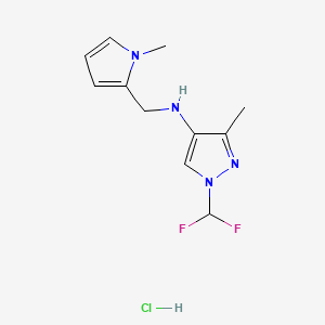 molecular formula C11H15ClF2N4 B12223871 1-(difluoromethyl)-3-methyl-N-[(1-methylpyrrol-2-yl)methyl]pyrazol-4-amine;hydrochloride 