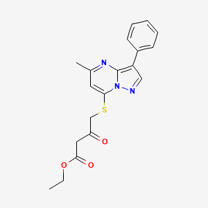 molecular formula C19H19N3O3S B12223907 Ethyl 4-[(5-methyl-3-phenylpyrazolo[1,5-a]pyrimidin-7-yl)sulfanyl]-3-oxobutanoate 