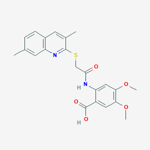 molecular formula C22H22N2O5S B1222415 2-[[2-[(3,7-Dimethyl-2-quinolinyl)thio]-1-oxoethyl]amino]-4,5-dimethoxybenzoic acid 