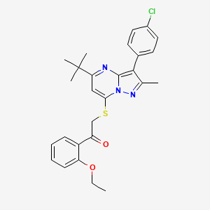 2-{[5-Tert-butyl-3-(4-chlorophenyl)-2-methylpyrazolo[1,5-a]pyrimidin-7-yl]sulfanyl}-1-(2-ethoxyphenyl)ethanone