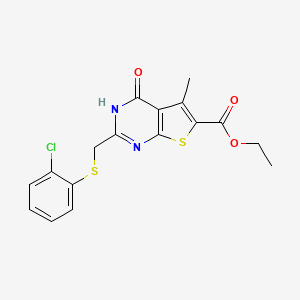 molecular formula C17H15ClN2O3S2 B1222430 2-[[(2-chlorophenyl)thio]methyl]-5-methyl-4-oxo-3H-thieno[2,3-d]pyrimidine-6-carboxylic acid ethyl ester 
