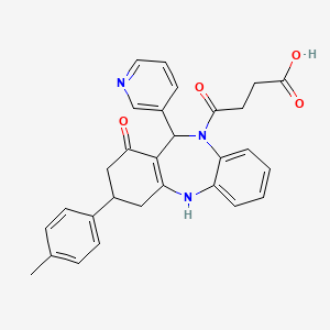 4-[1-hydroxy-3-(4-methylphenyl)-11-(pyridin-3-yl)-2,3,4,11-tetrahydro-10H-dibenzo[b,e][1,4]diazepin-10-yl]-4-oxobutanoic acid