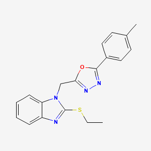 molecular formula C19H18N4OS B12224583 2-(ethylsulfanyl)-1-{[5-(4-methylphenyl)-1,3,4-oxadiazol-2-yl]methyl}-1H-benzimidazole 