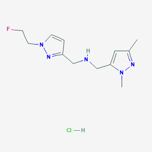 molecular formula C12H19ClFN5 B12224800 1-(1,3-dimethyl-1H-pyrazol-5-yl)-N-{[1-(2-fluoroethyl)-1H-pyrazol-3-yl]methyl}methanamine 