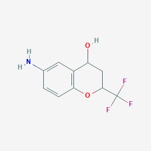 molecular formula C10H10F3NO2 B12225080 2H-1-Benzopyran-4-ol, 6-amino-3,4-dihydro-2-(trifluoromethyl)- 