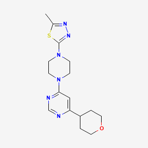 molecular formula C16H22N6OS B12225190 4-[4-(5-Methyl-1,3,4-thiadiazol-2-yl)piperazin-1-yl]-6-(oxan-4-yl)pyrimidine 