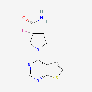 molecular formula C11H11FN4OS B12225225 3-Fluoro-1-{thieno[2,3-d]pyrimidin-4-yl}pyrrolidine-3-carboxamide 