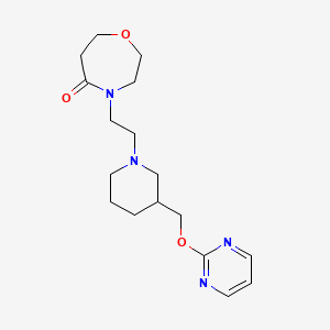 molecular formula C17H26N4O3 B12225317 4-(2-{3-[(Pyrimidin-2-yloxy)methyl]piperidin-1-yl}ethyl)-1,4-oxazepan-5-one 