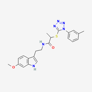 molecular formula C22H24N6O2S B12225499 N-[2-(6-methoxy-1H-indol-3-yl)ethyl]-2-{[1-(3-methylphenyl)-1H-tetrazol-5-yl]sulfanyl}propanamide 