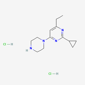 molecular formula C13H22Cl2N4 B12226018 2-Cyclopropyl-4-ethyl-6-(piperazin-1-yl)pyrimidine dihydrochloride 