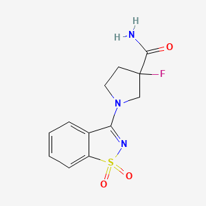 molecular formula C12H12FN3O3S B12226074 1-(1,1-Dioxo-1lambda6,2-benzothiazol-3-yl)-3-fluoropyrrolidine-3-carboxamide 