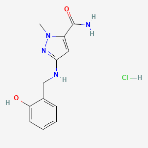 molecular formula C12H15ClN4O2 B12226157 5-[(2-Hydroxyphenyl)methylamino]-2-methylpyrazole-3-carboxamide;hydrochloride 