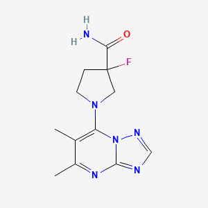 molecular formula C12H15FN6O B12226259 1-{5,6-Dimethyl-[1,2,4]triazolo[1,5-a]pyrimidin-7-yl}-3-fluoropyrrolidine-3-carboxamide 