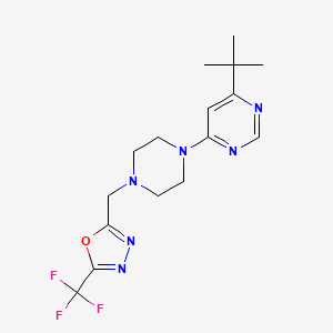 molecular formula C16H21F3N6O B12226325 4-Tert-butyl-6-(4-{[5-(trifluoromethyl)-1,3,4-oxadiazol-2-yl]methyl}piperazin-1-yl)pyrimidine 