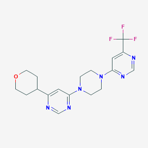 molecular formula C18H21F3N6O B12226337 4-(Oxan-4-yl)-6-{4-[6-(trifluoromethyl)pyrimidin-4-yl]piperazin-1-yl}pyrimidine 