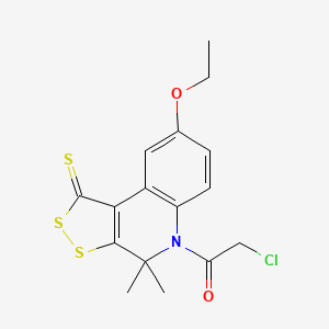 molecular formula C16H16ClNO2S3 B12226380 2-chloro-1-(8-ethoxy-4,4-dimethyl-1-sulfanylidenedithiolo[3,4-c]quinolin-5-yl)ethanone 