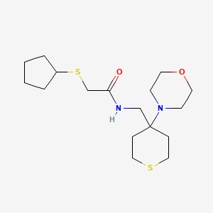 2-(cyclopentylsulfanyl)-N-{[4-(morpholin-4-yl)thian-4-yl]methyl}acetamide