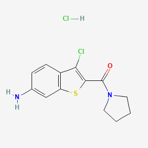 molecular formula C13H14Cl2N2OS B12226791 3-Chloro-2-(pyrrolidin-1-ylcarbonyl)-1-benzothien-6-ylamine hydrochloride CAS No. 1431965-35-3