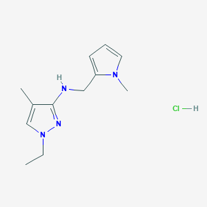 molecular formula C12H19ClN4 B12227133 1-ethyl-4-methyl-N-[(1-methylpyrrol-2-yl)methyl]pyrazol-3-amine;hydrochloride 