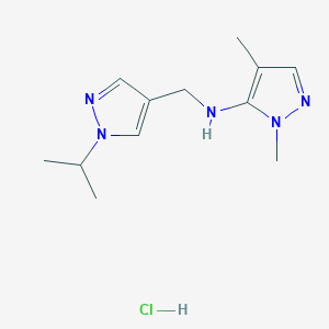 molecular formula C12H20ClN5 B12227157 N-[(1-isopropyl-1H-pyrazol-4-yl)methyl]-1,4-dimethyl-1H-pyrazol-5-amine 