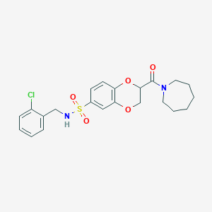 molecular formula C22H25ClN2O5S B12227230 2-(1-Azepanylcarbonyl)-N-(2-chlorobenzyl)-2,3-dihydro-1,4-benzodioxine-6-sulfonamide 