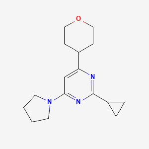 molecular formula C16H23N3O B12227247 2-Cyclopropyl-4-(oxan-4-yl)-6-(pyrrolidin-1-yl)pyrimidine 