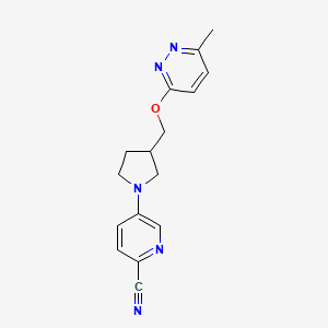 molecular formula C16H17N5O B12227489 5-(3-{[(6-Methylpyridazin-3-yl)oxy]methyl}pyrrolidin-1-yl)pyridine-2-carbonitrile 