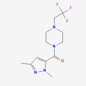 molecular formula C12H17F3N4O B12227588 1-(1,3-dimethyl-1H-pyrazole-5-carbonyl)-4-(2,2,2-trifluoroethyl)piperazine 