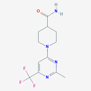 molecular formula C12H15F3N4O B12227608 1-[2-Methyl-6-(trifluoromethyl)pyrimidin-4-yl]piperidine-4-carboxamide 