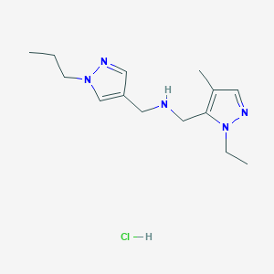 molecular formula C14H24ClN5 B12227742 1-(1-ethyl-4-methyl-1H-pyrazol-5-yl)-N-[(1-propyl-1H-pyrazol-4-yl)methyl]methanamine 