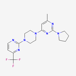 molecular formula C18H22F3N7 B12227816 4-Methyl-2-(pyrrolidin-1-yl)-6-{4-[4-(trifluoromethyl)pyrimidin-2-yl]piperazin-1-yl}pyrimidine 