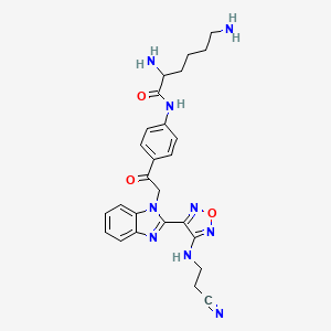 molecular formula C26H29N9O3 B12228089 2,6-diamino-N-[4-[2-[2-[4-(2-cyanoethylamino)-1,2,5-oxadiazol-3-yl]benzimidazol-1-yl]acetyl]phenyl]hexanamide 