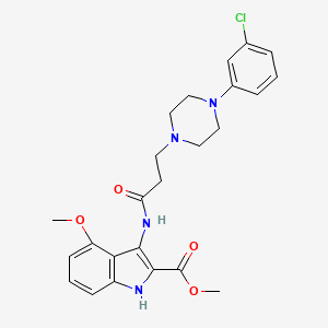 molecular formula C24H27ClN4O4 B1222820 3-[[3-[4-(3-chlorophenyl)-1-piperazinyl]-1-oxopropyl]amino]-4-methoxy-1H-indole-2-carboxylic acid methyl ester 