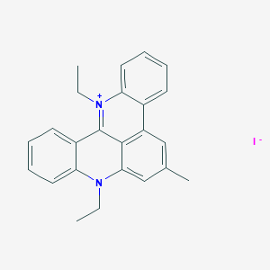 molecular formula C24H23IN2 B1222828 8,20-Diethyl-11-methyl-8-aza-20-azoniapentacyclo[11.7.1.02,7.09,21.014,19]henicosa-1(20),2,4,6,9,11,13(21),14,16,18-decaene;iodide 