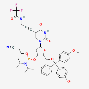 molecular formula C44H49F3N5O9P B12228398 N-[3-[1-[5-[[bis(4-methoxyphenyl)-phenylmethoxy]methyl]-4-[2-cyanoethoxy-[di(propan-2-yl)amino]phosphanyl]oxyoxolan-2-yl]-2,4-dioxopyrimidin-5-yl]prop-2-ynyl]-2,2,2-trifluoroacetamide 