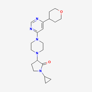 molecular formula C20H29N5O2 B12228512 1-Cyclopropyl-3-{4-[6-(oxan-4-yl)pyrimidin-4-yl]piperazin-1-yl}pyrrolidin-2-one 