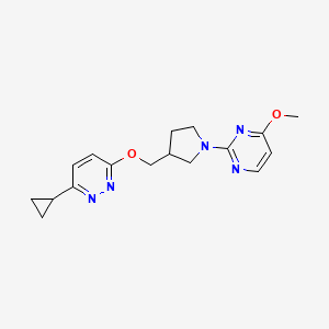 molecular formula C17H21N5O2 B12228525 2-(3-{[(6-Cyclopropylpyridazin-3-yl)oxy]methyl}pyrrolidin-1-yl)-4-methoxypyrimidine 