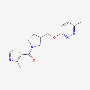 molecular formula C15H18N4O2S B12228670 3-Methyl-6-{[1-(4-methyl-1,3-thiazole-5-carbonyl)pyrrolidin-3-yl]methoxy}pyridazine 