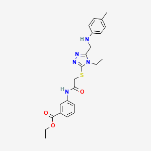 molecular formula C23H27N5O3S B1222878 3-[[2-[[4-Ethyl-5-[(4-methylanilino)methyl]-1,2,4-triazol-3-yl]thio]-1-oxoethyl]amino]benzoic acid ethyl ester 