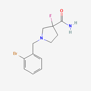 molecular formula C12H14BrFN2O B12228856 1-[(2-Bromophenyl)methyl]-3-fluoropyrrolidine-3-carboxamide 