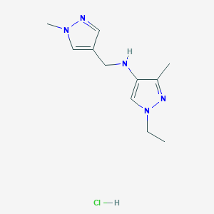 molecular formula C11H18ClN5 B12228953 1-ethyl-3-methyl-N-[(1-methylpyrazol-4-yl)methyl]pyrazol-4-amine;hydrochloride 