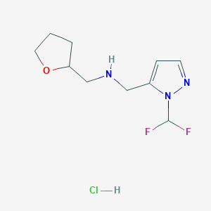 molecular formula C10H16ClF2N3O B12229037 1-[1-(difluoromethyl)-1H-pyrazol-5-yl]-N-(tetrahydrofuran-2-ylmethyl)methanamine 