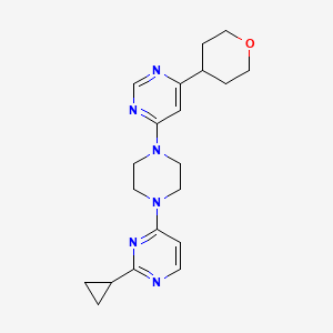 molecular formula C20H26N6O B12229041 4-[4-(2-Cyclopropylpyrimidin-4-yl)piperazin-1-yl]-6-(oxan-4-yl)pyrimidine 